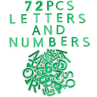 Image of Harsgs 72 PCS Iron on Letters Numbers Patches, Embroidered Patches A Z 0 9 Applique for Clothes, Dress, Hat, Jeans, DIY Accessories, Green