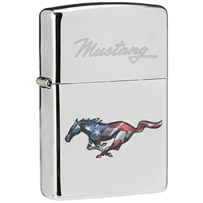 Image of Zippo Mustang Ford Chrome Polished Spring 2019 Lighter 60004523, Chrom, Black, Normal
