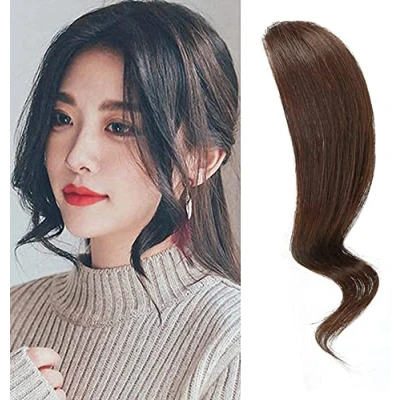 Image of 2PCS Wave Side Bang Real Human Hair Clip in Bangs Curly Fringe Extensions(Dark Brown Color)