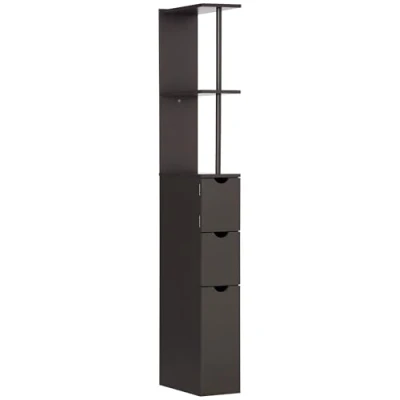 Image of HOMCOM Tall Bathroom Cabinet, Freestanding Storage Cabinet with 2 Tier Shelf and Drawers, Narrow Cupboard Unit, Brown