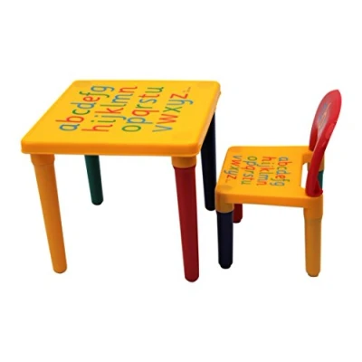Image of HH Home Hut Table and Chair Set Childs ABC Play Alphabet Childrens Plastic Kids Toddlers Furniture Learn &amp; Educational (Yellow)