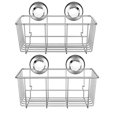Image of iPEGTOP Suction Cup Deep Shower Caddy Bath Wall Shelf for Large Shampoo Gel Holder Bathroom Storage Rustproof Stainless Steel, 2 Pack