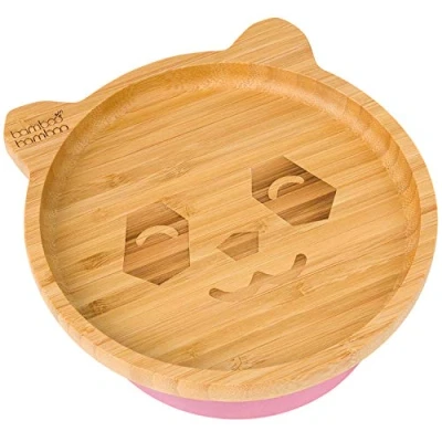 Image of Bamboo Baby Plate and Toddler Plate, Suction for Feeding Weaning, Panda with Secure Suction, Plates Babies from 6 Months (Panda, Pink)