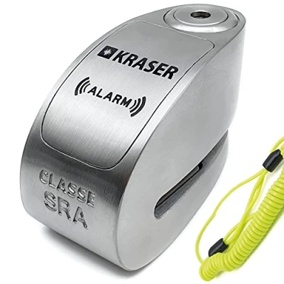 Image of KRASER KR14S Alarm Disc Lock Homologated SRA, ON/Off 120dB Optional, Double Locking ø14mm, High Security Anti Picking Lock, Stainless Steel, Theft Wheel Brake for Scooter Motorcycle