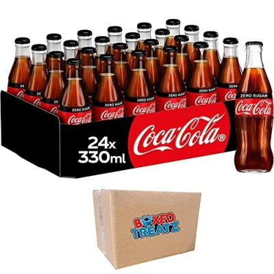 Image of Coke Zero Glass Bottles 24x330ml Coca Cola 330ml Sparkling Low Calorie Soft Drink 24 Boxed Treatz