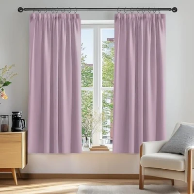 Image of Deconovo Bedroom Blackout Curtains Pencil Pleat Thermal Insulated Tape Top for Livingroom 46 x 54 Inch Pink Lavender Two Panels