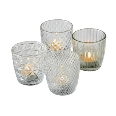 Image of Boltze Marilu 1014419 Lantern Set of 4 (Transparent, Decorative Glasses for Candles/Tea Lights, Candle Holder Diameter 8 cm, Various Patterns, Round Shape, Tea Light Holder) 1014419, Normal