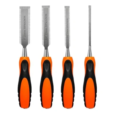 Image of HPMAISON 4PCS Wood Chisel Set, Heavy Duty Woodworking Carving Hand Tools with Soft Ergonomic Grip Handles 6mm, 12mm,19mm, 25mm (1/4&quot;, 1/2&quot;, 3/4&quot;, 1&quot;)