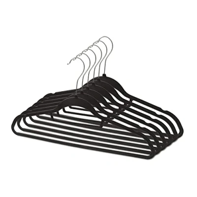 Image of KAPCO Adult Suit Hangers (50 Pack, 45cm Wide) Black Plastic Clothing Coat Hanger for Wardrobe, Closet &amp; Clothes Rail, Heavy Duty Strong Non Slip Space Saver Slim 360 Hook with Notch Trouser Tie Bar