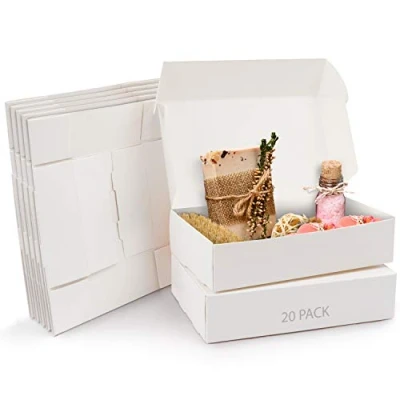 Image of Kurtzy 20 Pack White Kraft Gift Boxes Box Measures 19 x 11 4.5cm (7.48 4.33 1.77 inches) Easy Assemble Rectangle Presentation Favour Present Parties, Birthdays, Weddings, Holidays