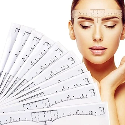 Image of XHBTS 100 Pack Eyebrow Ruler, Disposable Adhesive Sticker Microblading Ruler Stencil Guide Makeup Tool