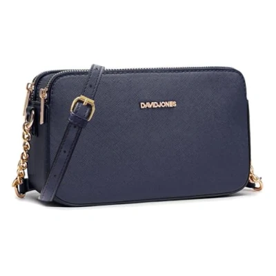 Image of DAVID JONES Women&#039;s Small Shoulder Bag Mobile Phone Pouch Hard PU Leather Chain 3 Compartments Pockets Trendy Evening Shopping City, Blue, One Size