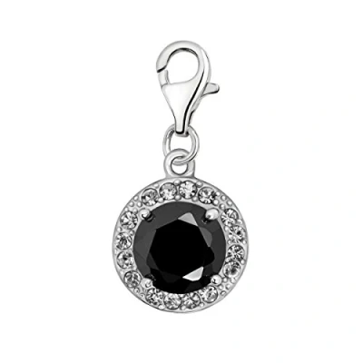 Image of Quiges 925 Sterling Silver Crystal Black Round Cubic Zirconia Lobster Clasp Charm Clip on Pendant