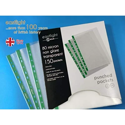 Image of Eastlight Plastic Wallets A4, Punched Pockets Non Glare, Polly Pocket, Heavy Duty (Box 150)