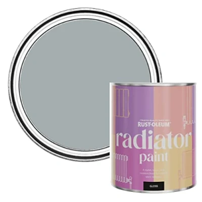 Image of Rust Oleum Grey Heat Resistant Radiator Paint in Gloss Finish Mineral 750ml