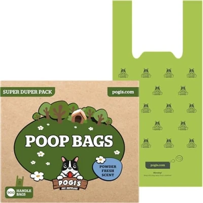 Image of Pogi&#039;s Biodegradable Dog Poo Bags with Handles 900 Easy Tie Ultra Thick, Leak Proof, Large, Scented for Dogs
