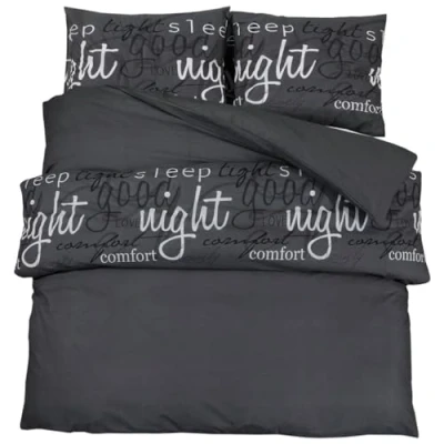 Image of vidaXL Cotton Duvet Cover Set Black, 225x220 cm Soft Comfortable Bedroom Bedding OEKO TEX Standard Hidden Button Closure Machine Washable