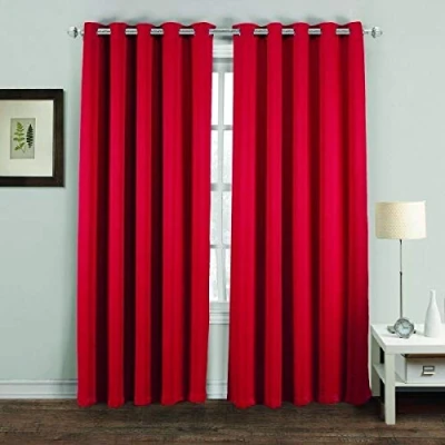 Image of Blackout Thermal Curtains Eyelet Top Ring Luxury Curtain Pairs (Deep Red, 66&quot; x 54&quot;)
