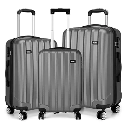 Image of Kono Durable Hard Shell Suitcases with 4 Spinner Wheels Light Weight ABS Travel Trolley Case 19 24 28 (3Pcs Set, Grey)