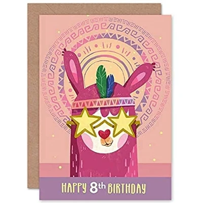 Image of Wee Blue Coo Llama Stars Birthday 8th Greetings Card