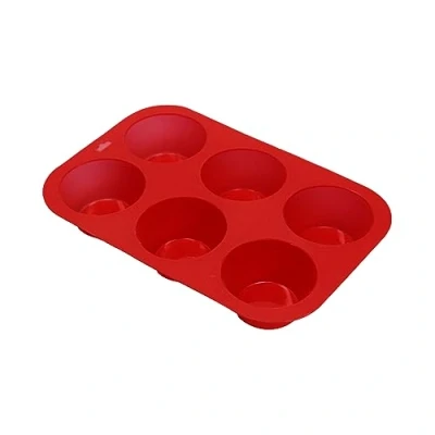 Image of SUL Silicone Muffin Tray, Non Stick 6 Cup Muffins Pan, Reusable Food Grade Baking Tray for Making Egg Muffin, Cupcake, Quiches, Frittatas, Yorkshire Pudding (Red)