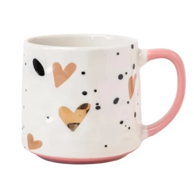 Image of Luxury Ceramic Bone China Coffee Mug with Gold Heart Design 500ml Assorted Designs