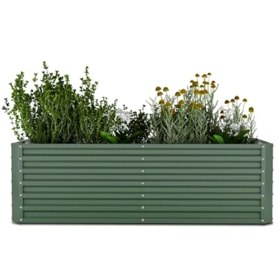Image of blumfeldt High Grow Straight Raised Garden Bed, Ergonomic 1200L Planter in Weatherproof Galvalume Steel for Flowers, Herbs &amp; Vegetables Rust Resistant Metal Design with Open Base Easy Assembly