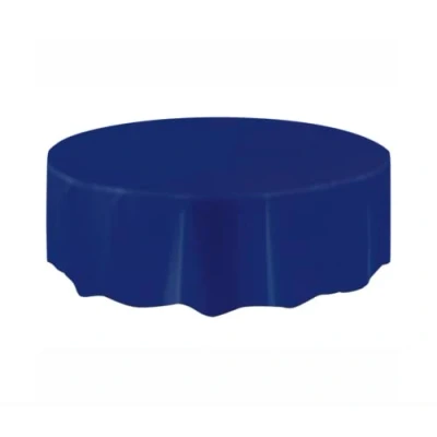 Image of True Navy Blue Solid Round Plastic Table Cover (213cm) 1 Count Vibrant &amp; Durable Party Essential for Easy Cleanup and Decoration