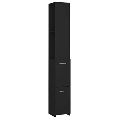 Image of Bathroom Cabinet Black 25x25x170 cm Engineered Wood