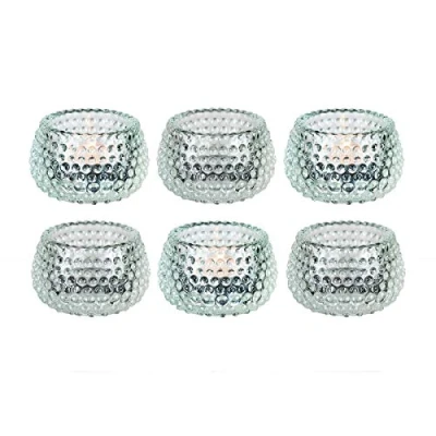 Image of Lucenté Chunky Clear Glass Bubble Dots Tealight Candle Holder Set of 6 5.5cm (H) x 8.8cm (Dia)