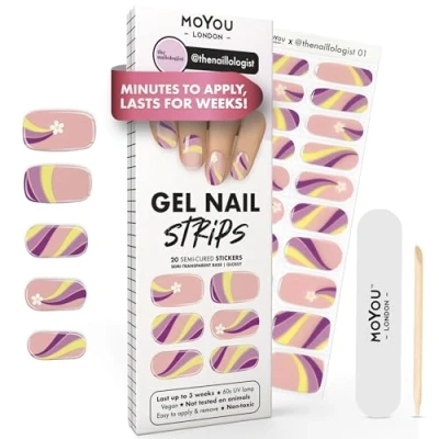 Image of MOYOU LONDON Semi Cured Gel Nail Strips 20 Pcs. Wraps for Salon Quality Manicure Works with Any UV Lamp Easy to Apply, Trim, &amp; Remove Stickers