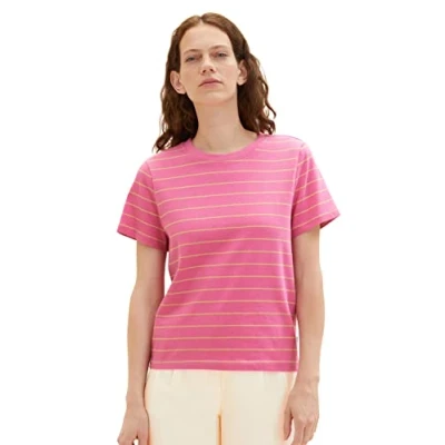 Image of TOM TAILOR Women&#039;s 1036772 T Shirt with Stripes, 31727 Pink Sand, XXS