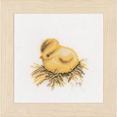 Image of Lanarte Counted Cross Stitch Kit: Little Chick 3 (Aida), Cotton NA, 13 x 13cm