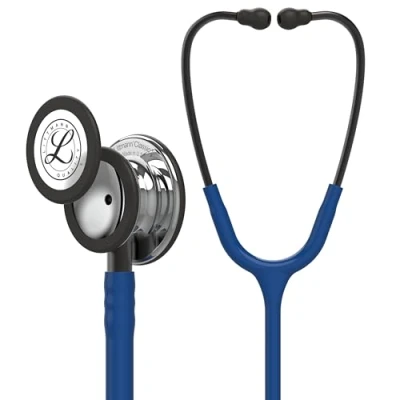 Image of 3M Littmann Classic III Monitoring Stethoscope, Mirror Finish Chestpiece, Navy Blue Tube, Smoke Stem and Headset, 69 cm, 5863