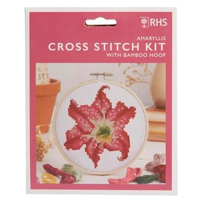 Image of RHS The Royal Horticultural Society Cross Stitch Kit, Amarylis Design, 5&quot;, Embroidery Kits For Adults, Adults Beginners, Gift Idea, With Patterns, Set
