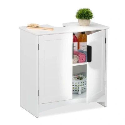 Image of Relaxdays Sink Cabinet, 2 Doors, HWD: 60 x 30 cm, MDF, Bathroom Storage Unit, Washbasin Cupboard, White, Iron, Fibreboard