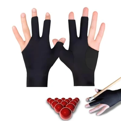 Image of DALAETUS 2 Pcs Snooker Glove, Pool Glove Left Hand, Anti Slip Billiard 3 Finger Gloves，Spandex Gloves，Billiard Accessories For Man Woman