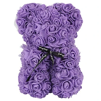 Image of FeiWen Rose Flower Bear 10 inch Teddy Artificial Flowers Gift for Mothers Day, Valentines Anniversary &amp; Bridal Showers (purple)