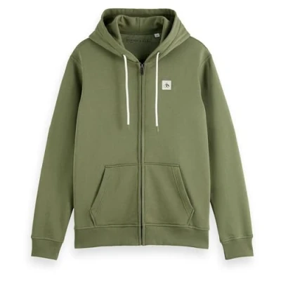 Image of Scotch &amp; Soda Men&#039;s Essential Logo Badge Zip Through Hoodie Hooded Sweatshirt, Green Ivy 7432, XXL