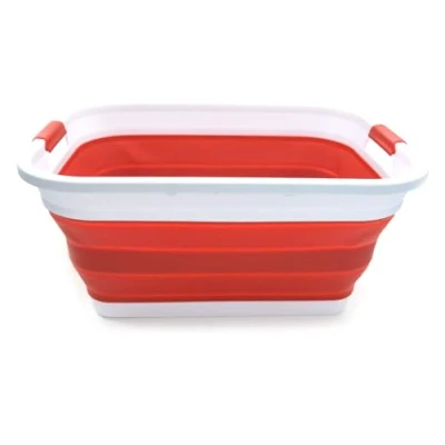 Image of SAMMART 41L Collapsible Plastic Laundry Basket Foldable Pop Up Storage Container/Organizer Portable Washing Tub Space Saving Hamper/Basket (Red)