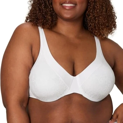 Image of PLAYTEX Women&#039;s Dreamwire Ultra Soft No Poke Underwire, Smooth Lace Bra, 4 Way Support, Opaque, White, 42D