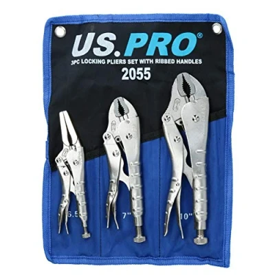 Image of Locking Pliers Grip Wrench Plier Mole Grips with Ribbed Handles 3pc Set