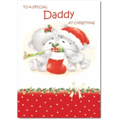 Image of doodlecards Daddy Christmas Card Cute Bears with Stocking Medium Size for Plain Envelope