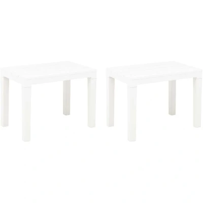 Image of vidaXL Garden Benches Set of 2, Weather Resistant Outdoor Seating, White Plastic Bench with Wood Look for Patio, Deck, Garden, Indoor