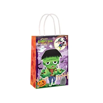 Image of HENBRANDT 1 x Halloween Paper Party Bag with Handles for Kids Trick or Treat Gift Spooky Lunch Bags Favours Goodies Sweets and Treats