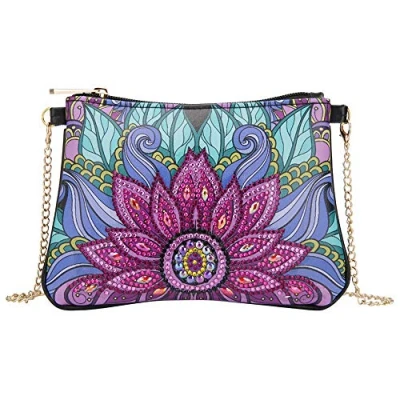 Image of DIY 5D Diamond Painting Crossbody, Drill Cross Stitch Backpack Handbag Purse Tote Storage Bag Embroidery Kit Leather for Girl Women Art Craft Decor (L)