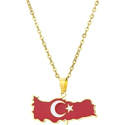 Image of Turkey Map Pendant Necklaces Hip hop with Chain Red Necklace Stainless Steel Jewelry Gift