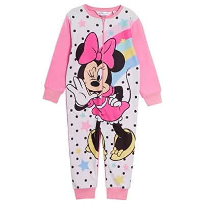 Image of Disney Minnie Mouse Onesie for Girls Pyjamas All in One Kids Fleece Pjs Zipped Loungewear Childrens Nightwear Pink