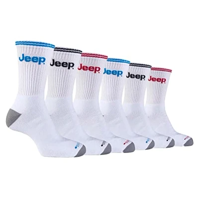 Image of Jeep 6 Pair Multipack Mens Sport Socks Cushioned Crew Outdoor Breathable Running (6 11, White)