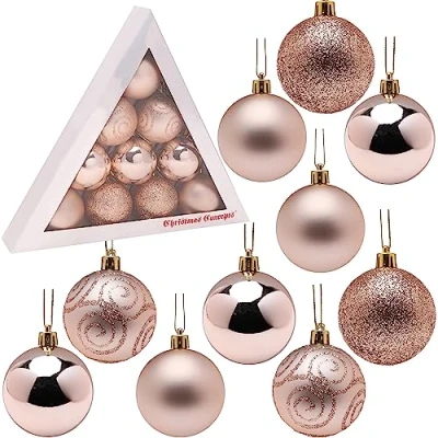 Image of Christmas Concepts® Pack of 10 60mm (2.4&quot;) Tree Baubles Shiny, Matte &amp; Glitter Decorated (Champagne Gold)